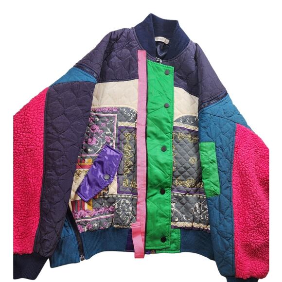 DTU Pink Colorblock Jacket M Oversized XL Quilted Patchwork Bomber Retro Street - Picture 1 of 16